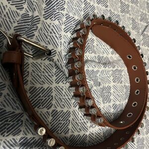 Studded Brown Fake Bullet Belt Leather